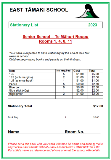 Senior Stationery List 2023